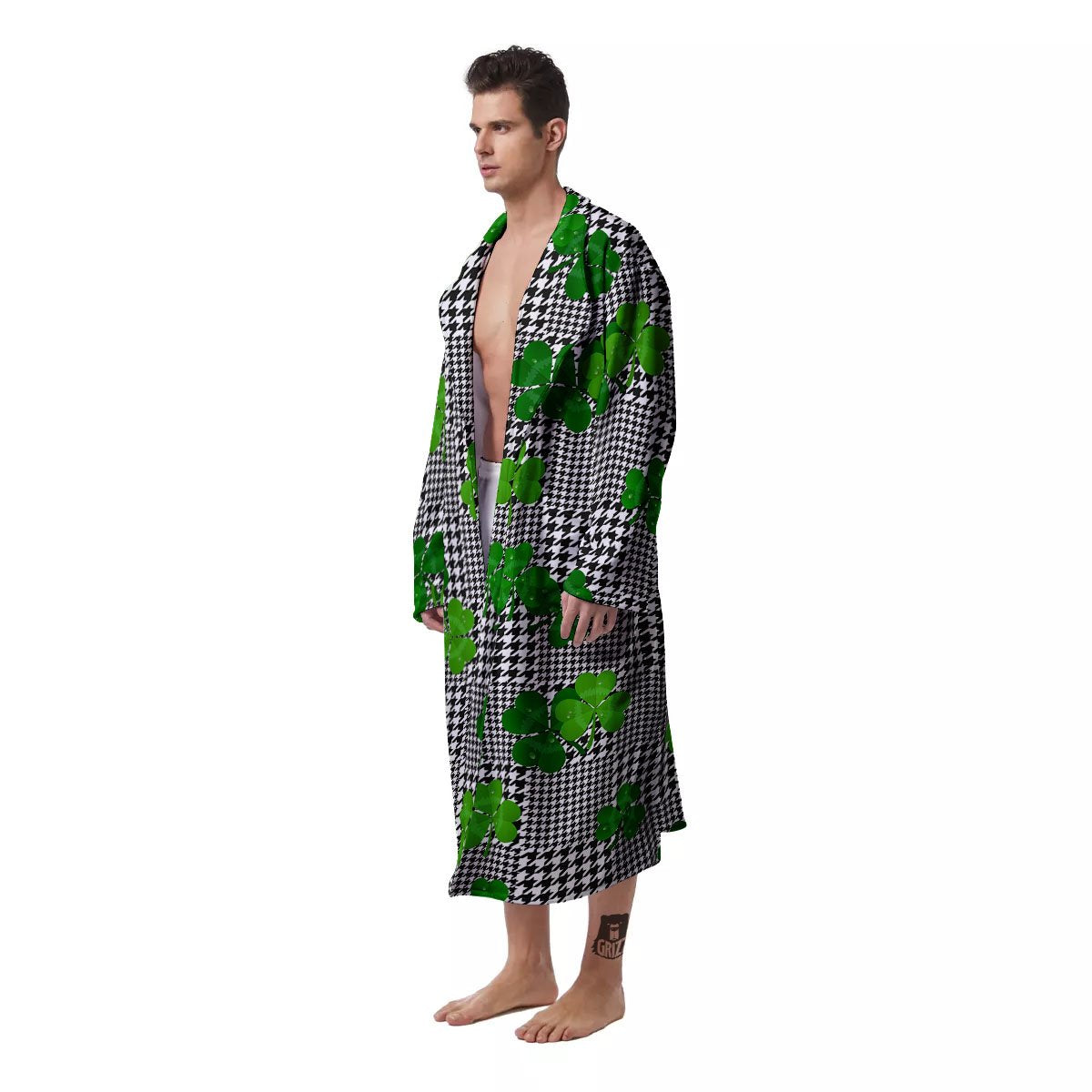 Houndstooth Shamrocks Print Pattern Men's Robe-grizzshop