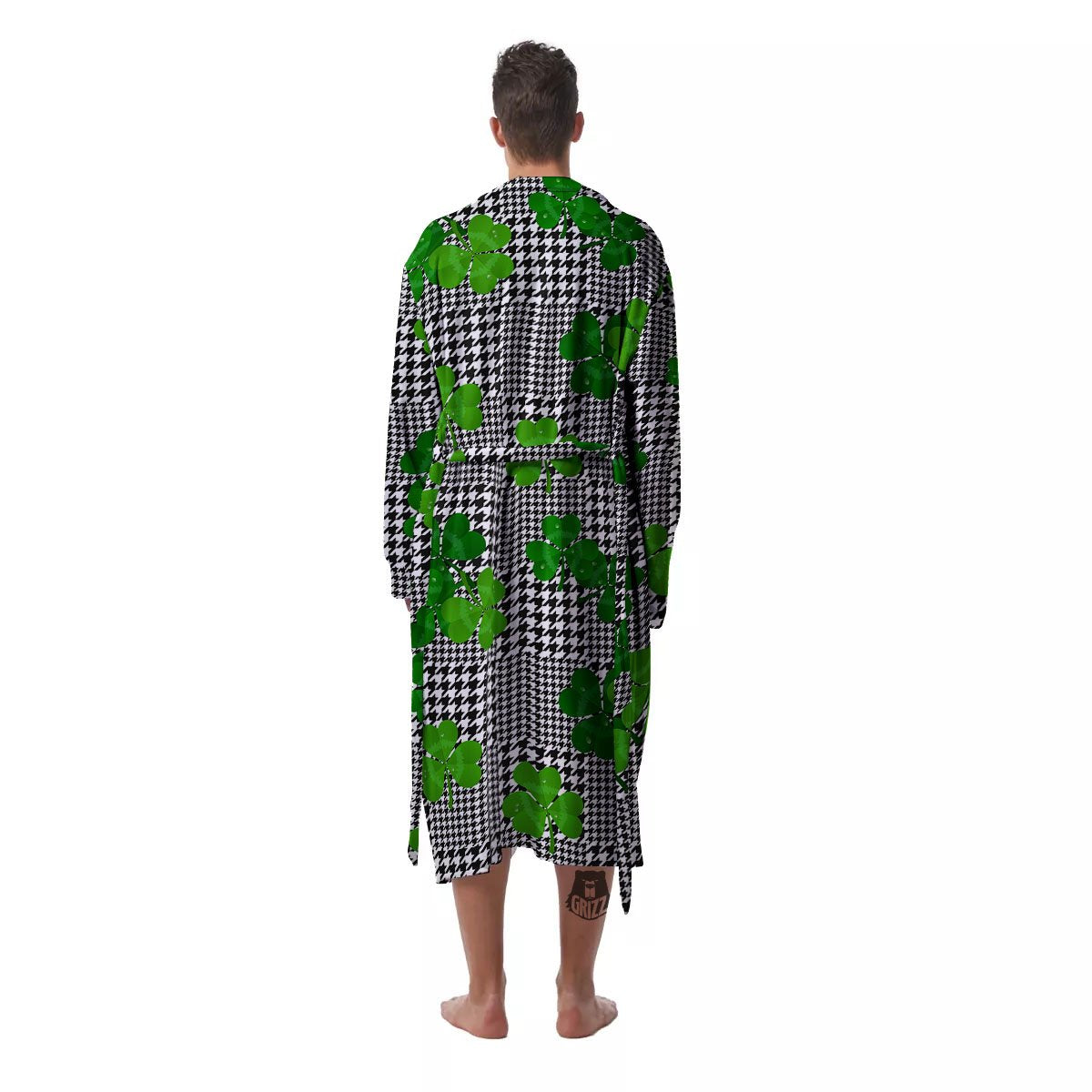 Houndstooth Shamrocks Print Pattern Men's Robe-grizzshop