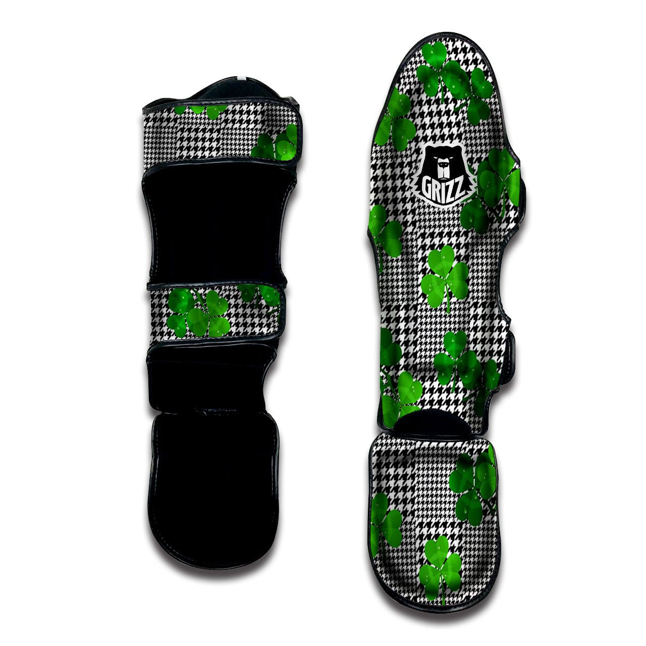 Houndstooth Shamrocks Print Pattern Muay Thai Shin Guards-grizzshop