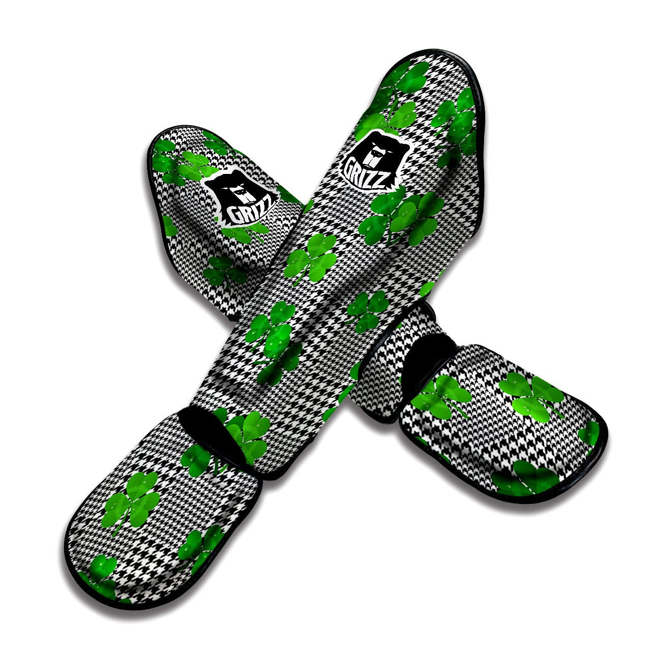 Houndstooth Shamrocks Print Pattern Muay Thai Shin Guards-grizzshop