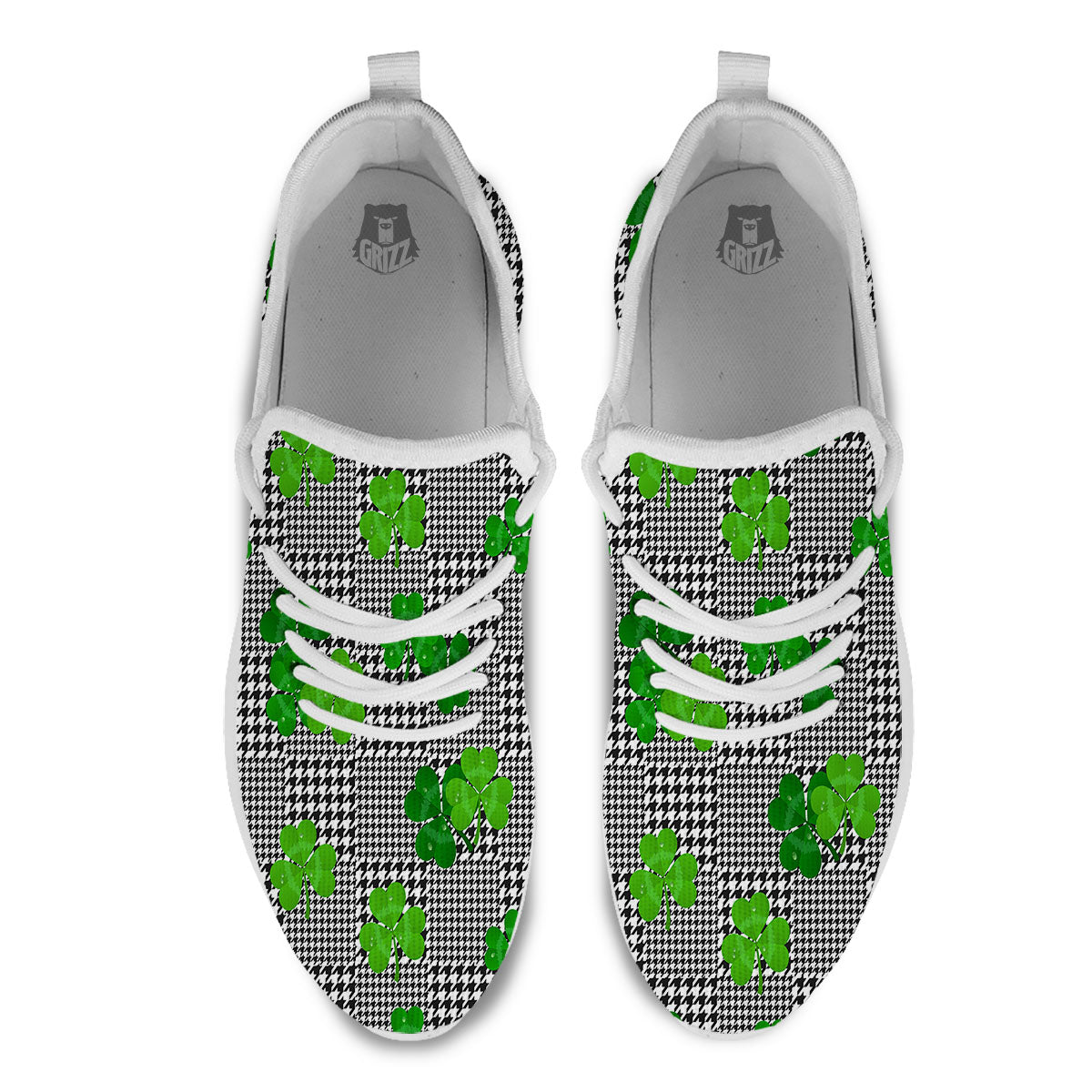 Houndstooth Shamrocks Print Pattern White Athletic Shoes-grizzshop