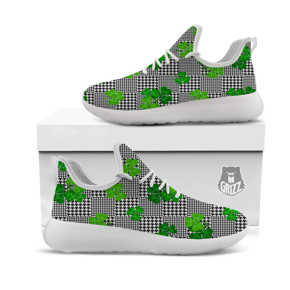 Houndstooth Shamrocks Print Pattern White Athletic Shoes-grizzshop