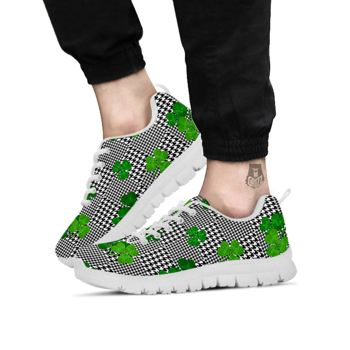 Houndstooth Shamrocks Print Pattern White Sneaker-grizzshop