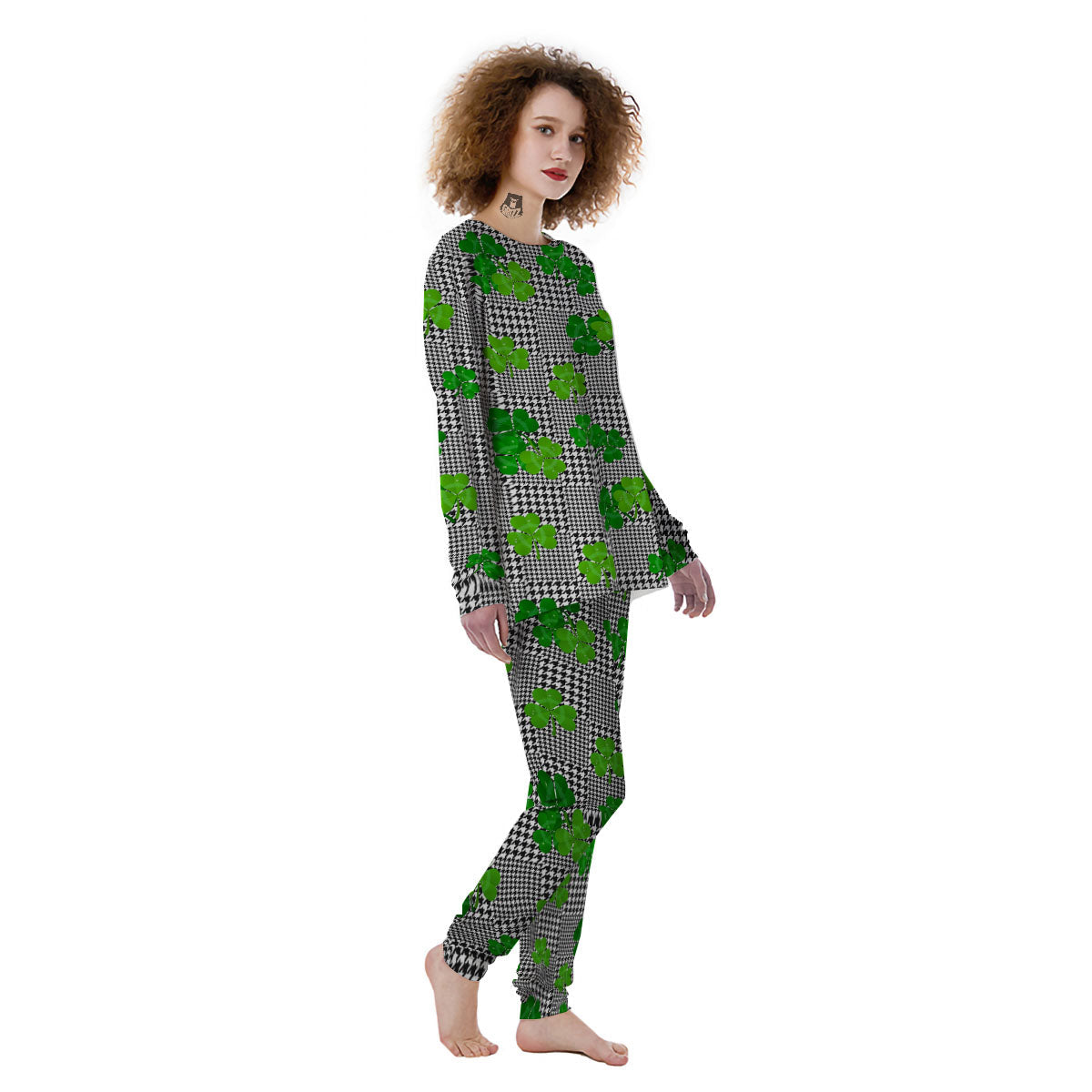 Houndstooth Shamrocks Print Pattern Women's Pajamas-grizzshop