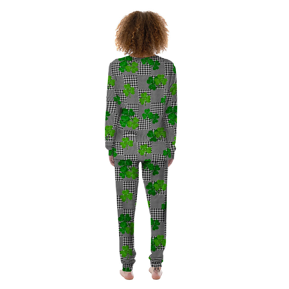 Houndstooth Shamrocks Print Pattern Women's Pajamas-grizzshop