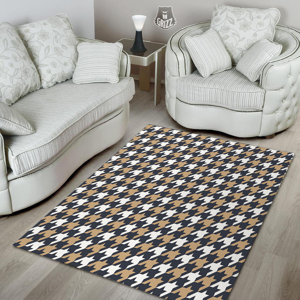 Houndstooth Tan And Brown Print Pattern Floor Mat-grizzshop