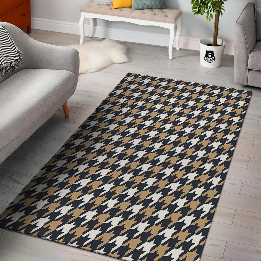 Houndstooth Tan And Brown Print Pattern Floor Mat-grizzshop