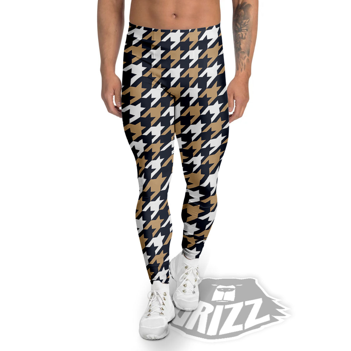 Houndstooth Tan And Brown Print Pattern Men's Leggings-grizzshop