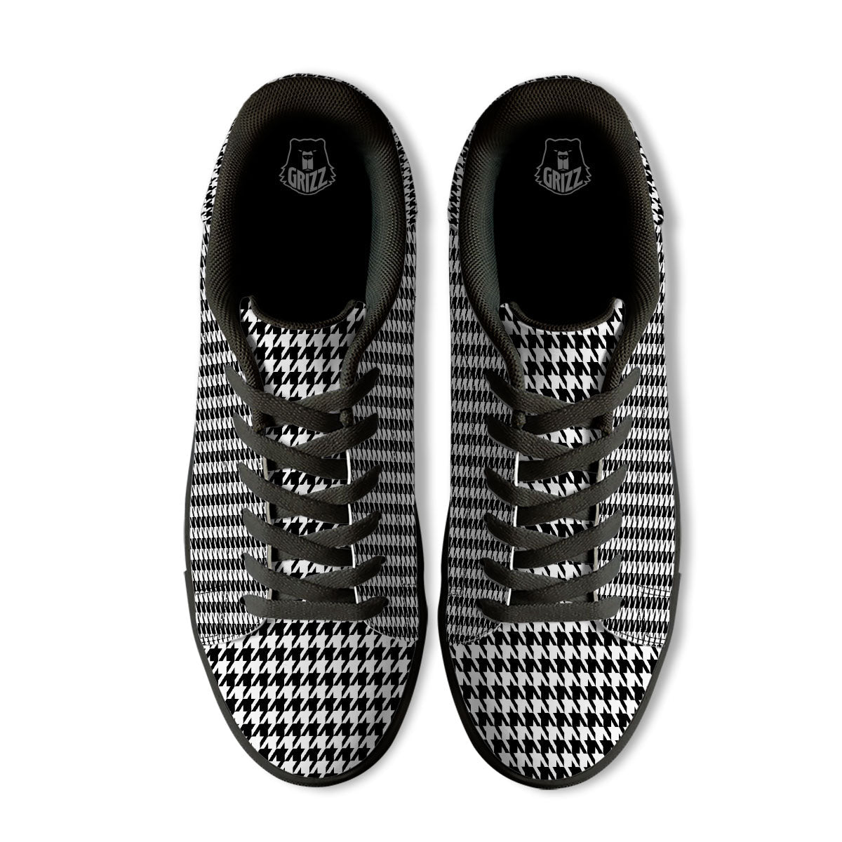 Houndstooth White And Black Print Black Low Top Sneakers-grizzshop