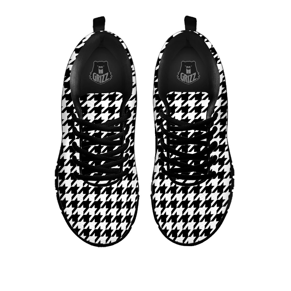 Houndstooth White And Black Print Black Sneaker-grizzshop