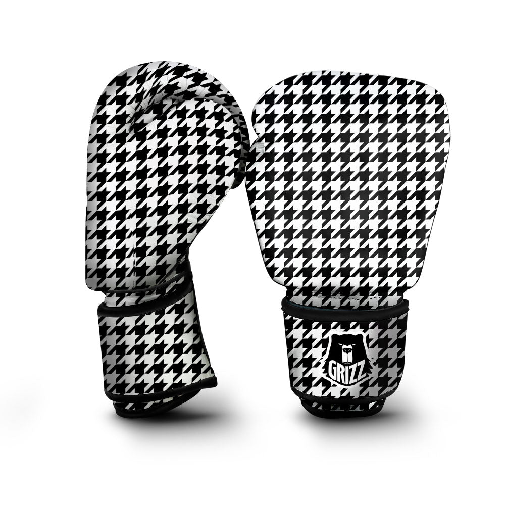 Houndstooth White And Black Print Boxing Gloves-grizzshop