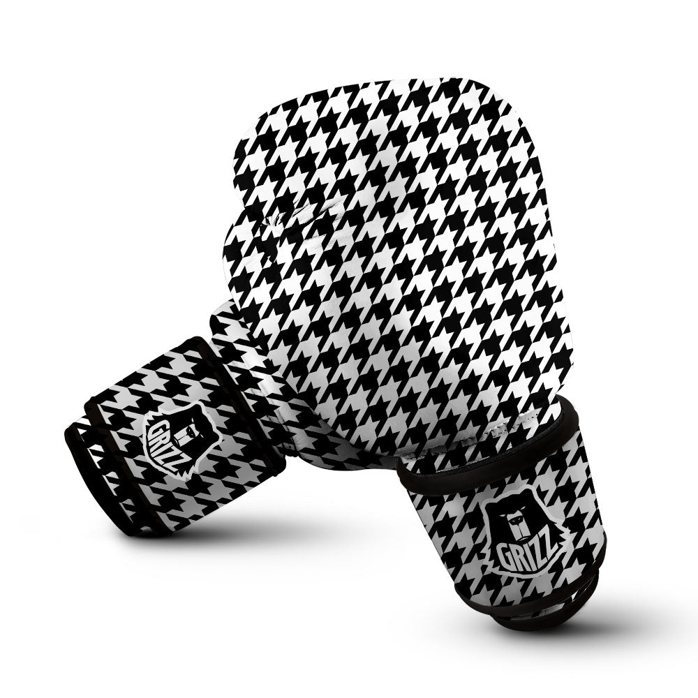 Houndstooth White And Black Print Boxing Gloves-grizzshop