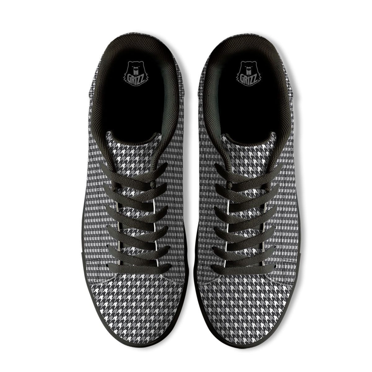 Houndstooth White And Grey Print Pattern Black Low Top Sneakers-grizzshop