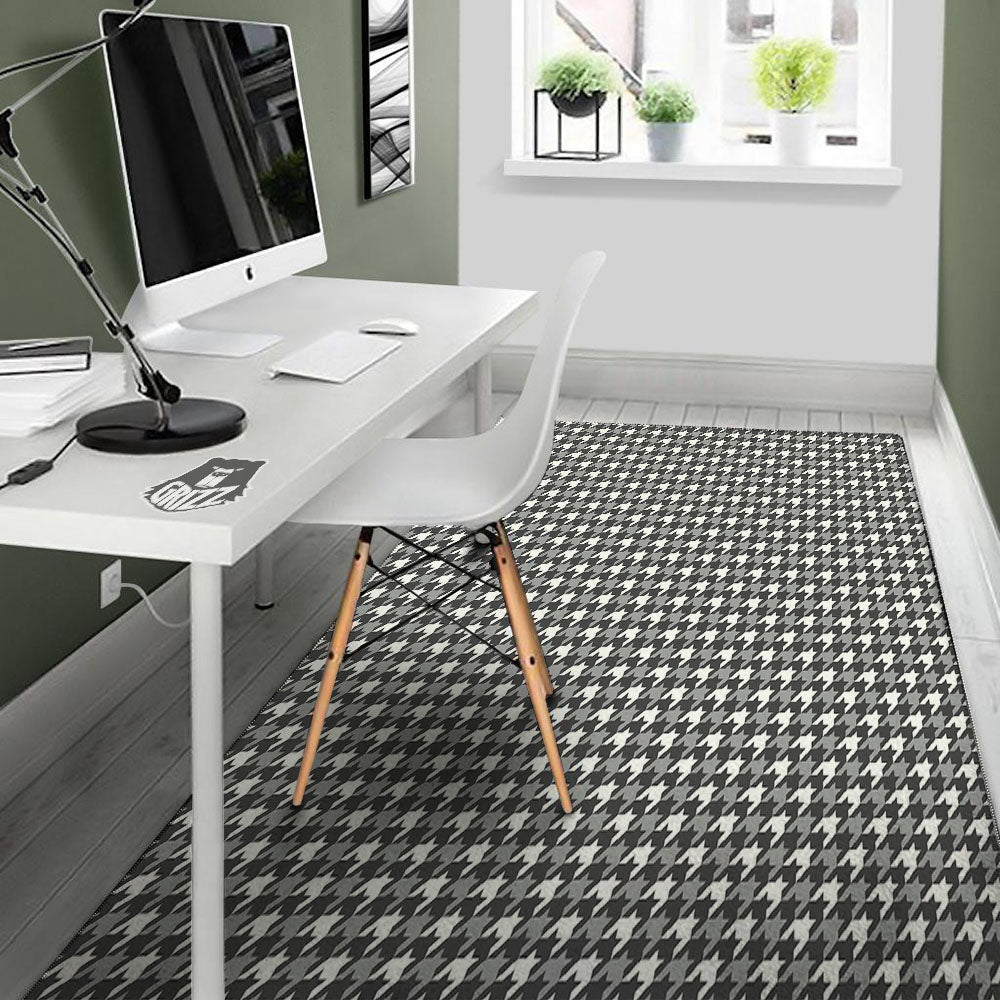 Houndstooth White And Grey Print Pattern Floor Mat-grizzshop