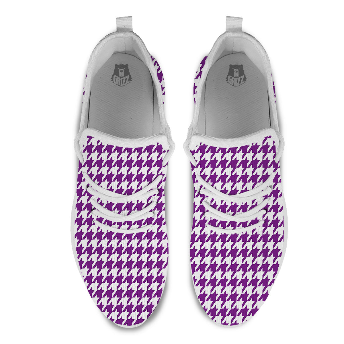 Houndstooth White And Purple Print White Athletic Shoes-grizzshop