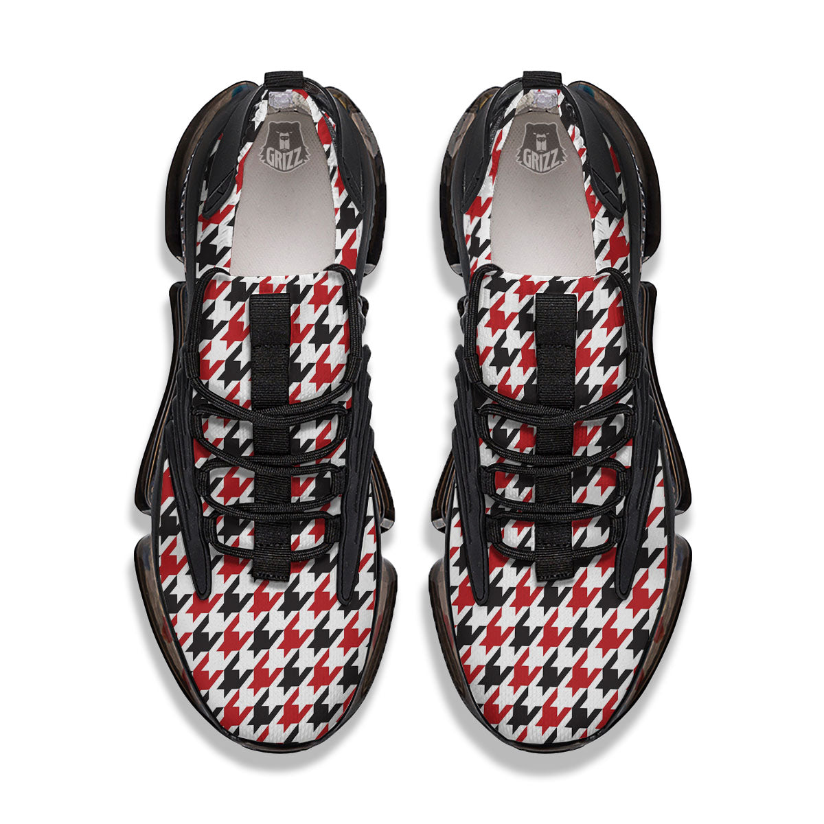 Houndstooth White And Red Print Pattern Black Gym Shoes-grizzshop