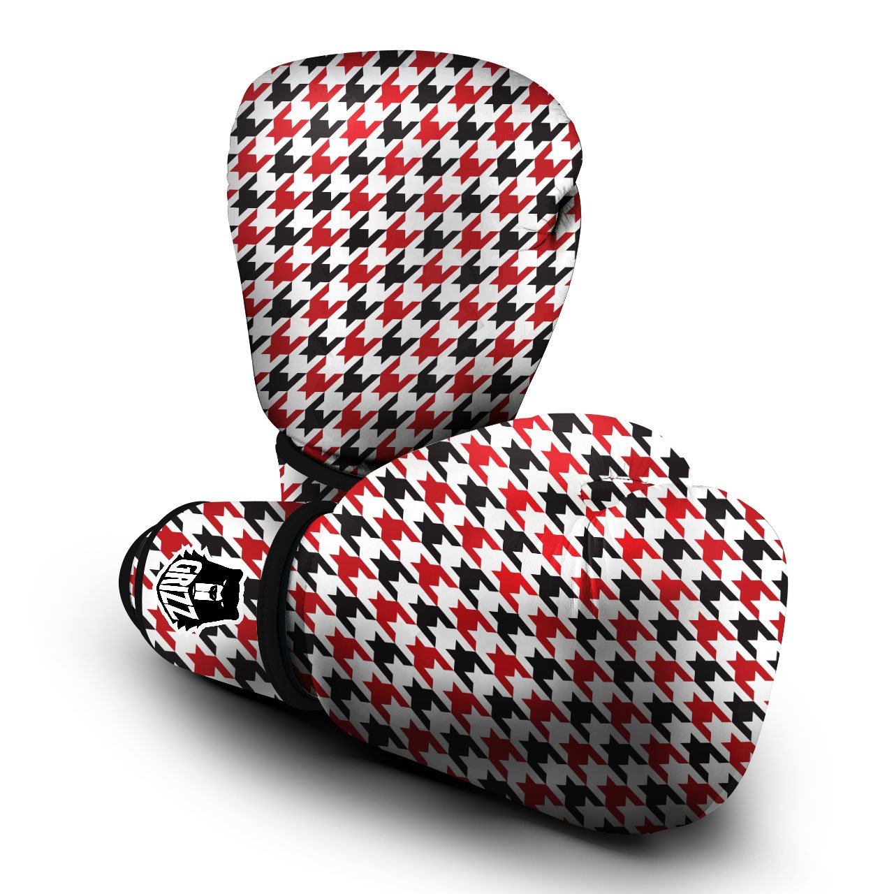 Houndstooth White And Red Print Pattern Boxing Gloves-grizzshop