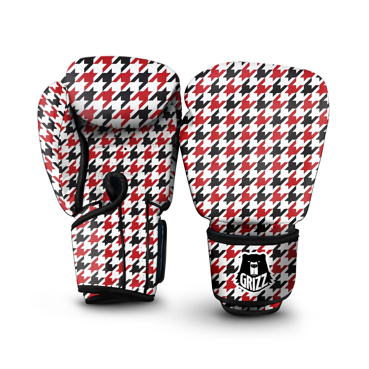 Houndstooth White And Red Print Pattern Boxing Gloves-grizzshop