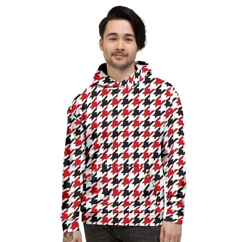 Houndstooth White And Red Print Pattern Men's Hoodie-grizzshop