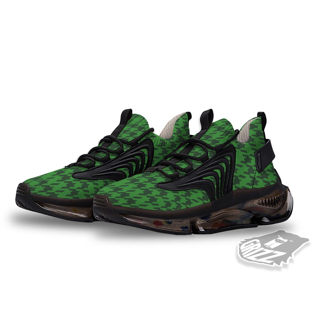 Houndstooth green Trippy Print Pattern Black Gym Shoes-grizzshop
