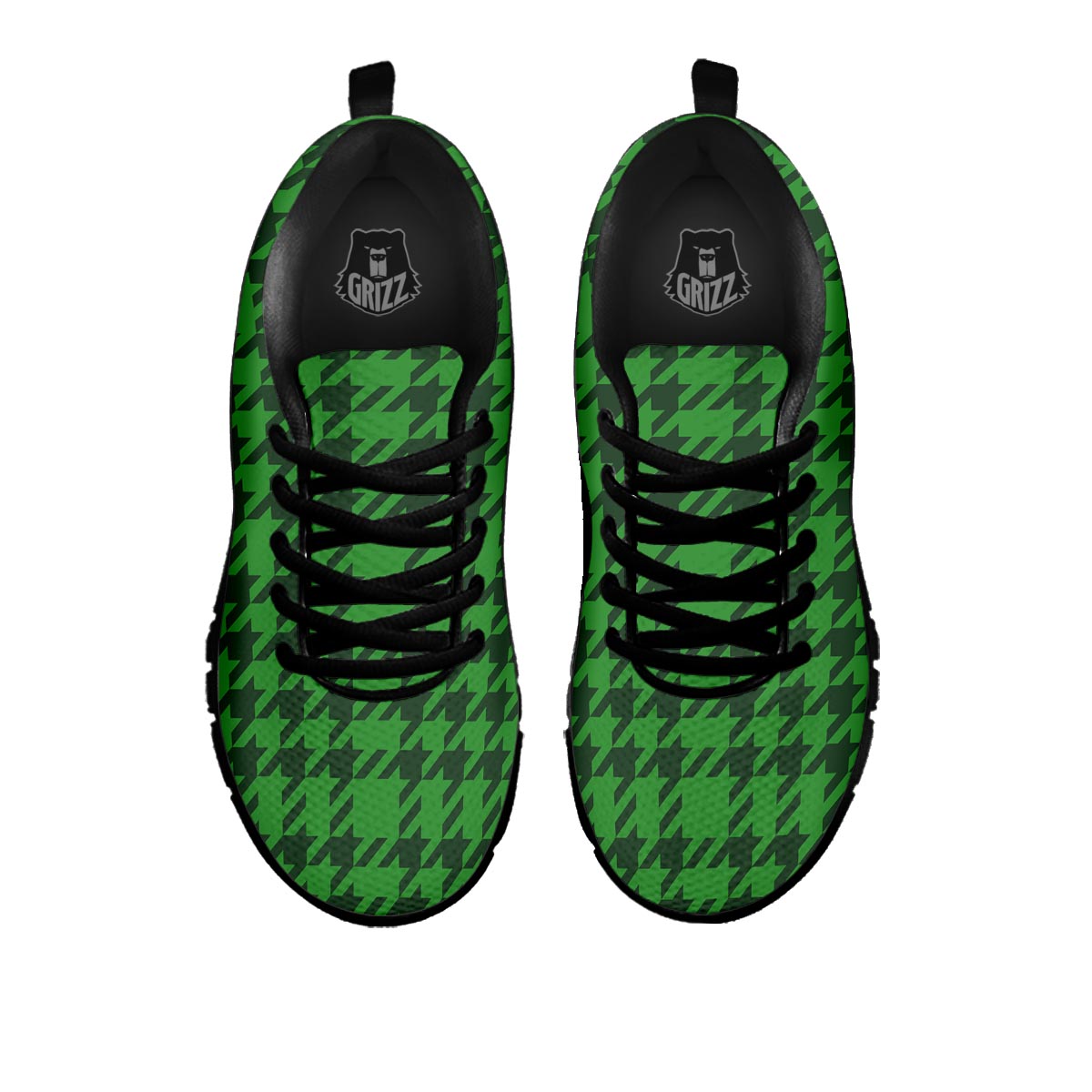 Houndstooth green Trippy Print Pattern Black Sneaker-grizzshop