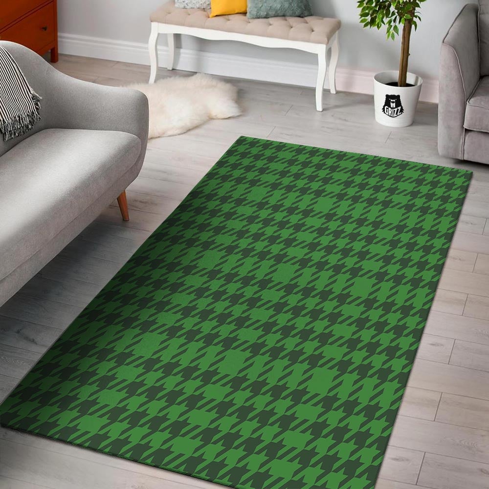 Houndstooth green Trippy Print Pattern Floor Mat-grizzshop