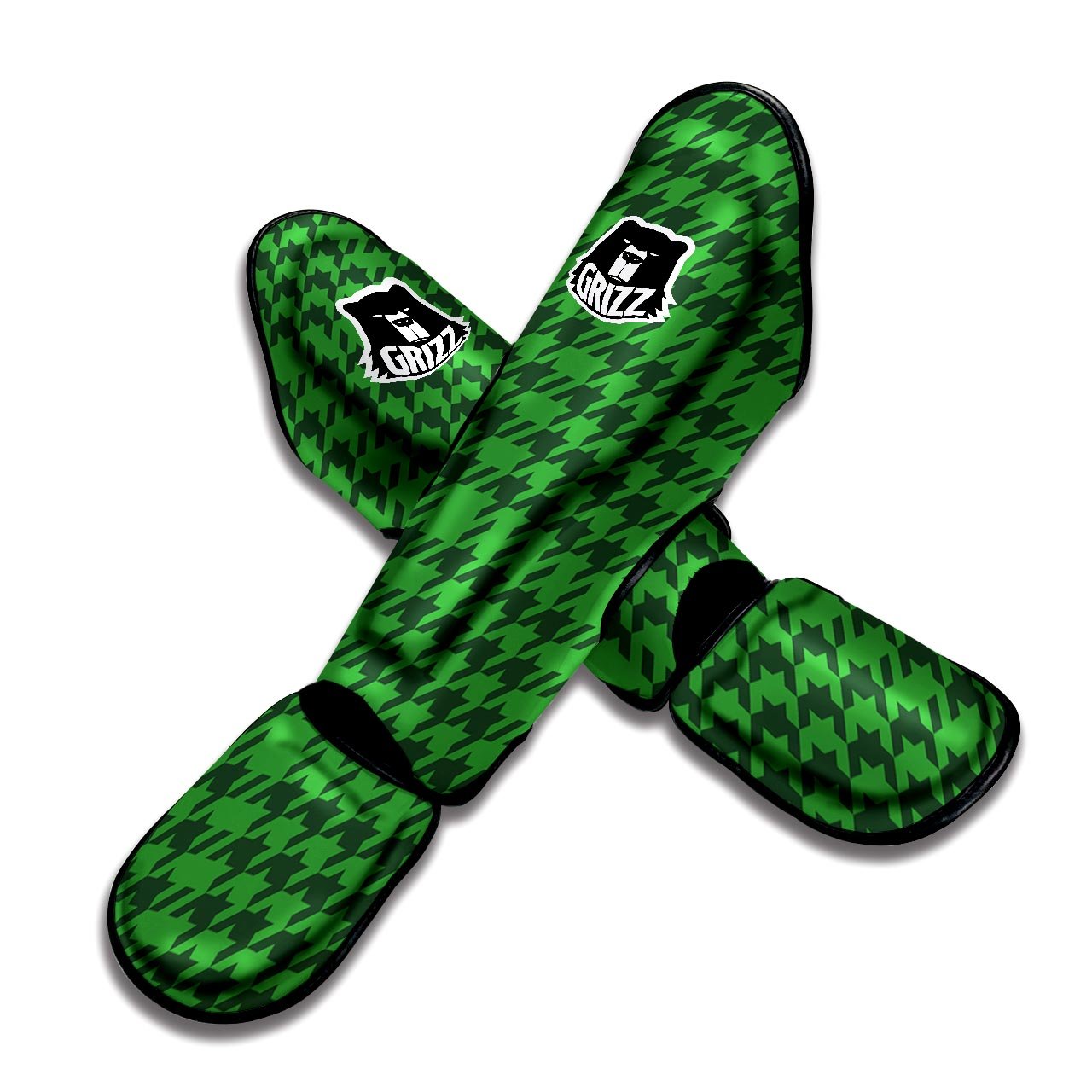 Houndstooth green Trippy Print Pattern Muay Thai Shin Guards-grizzshop