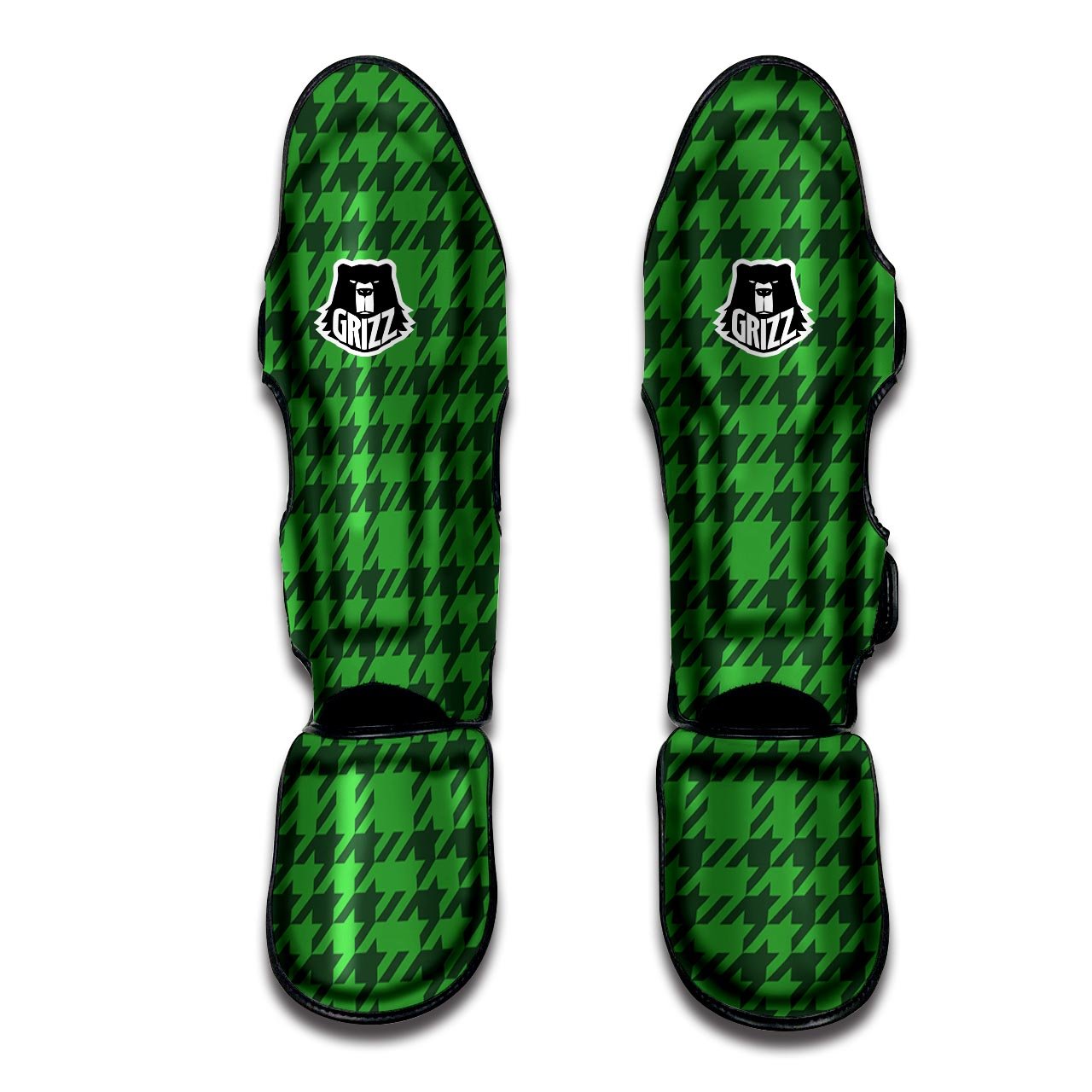 Houndstooth green Trippy Print Pattern Muay Thai Shin Guards-grizzshop