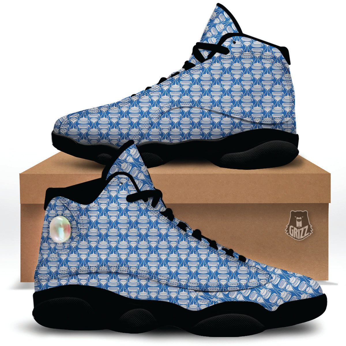 Hourglasses White And Blue Print Pattern Black Basketball Shoes-grizzshop