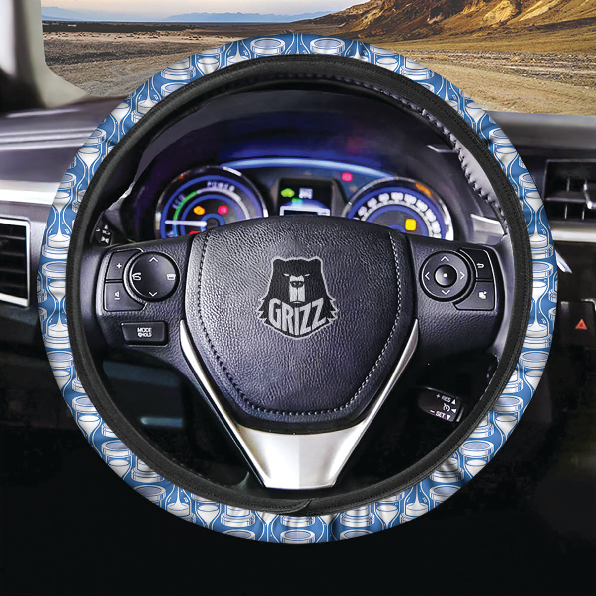 Hourglasses White And Blue Print Pattern Car Steering Wheel Cover-grizzshop