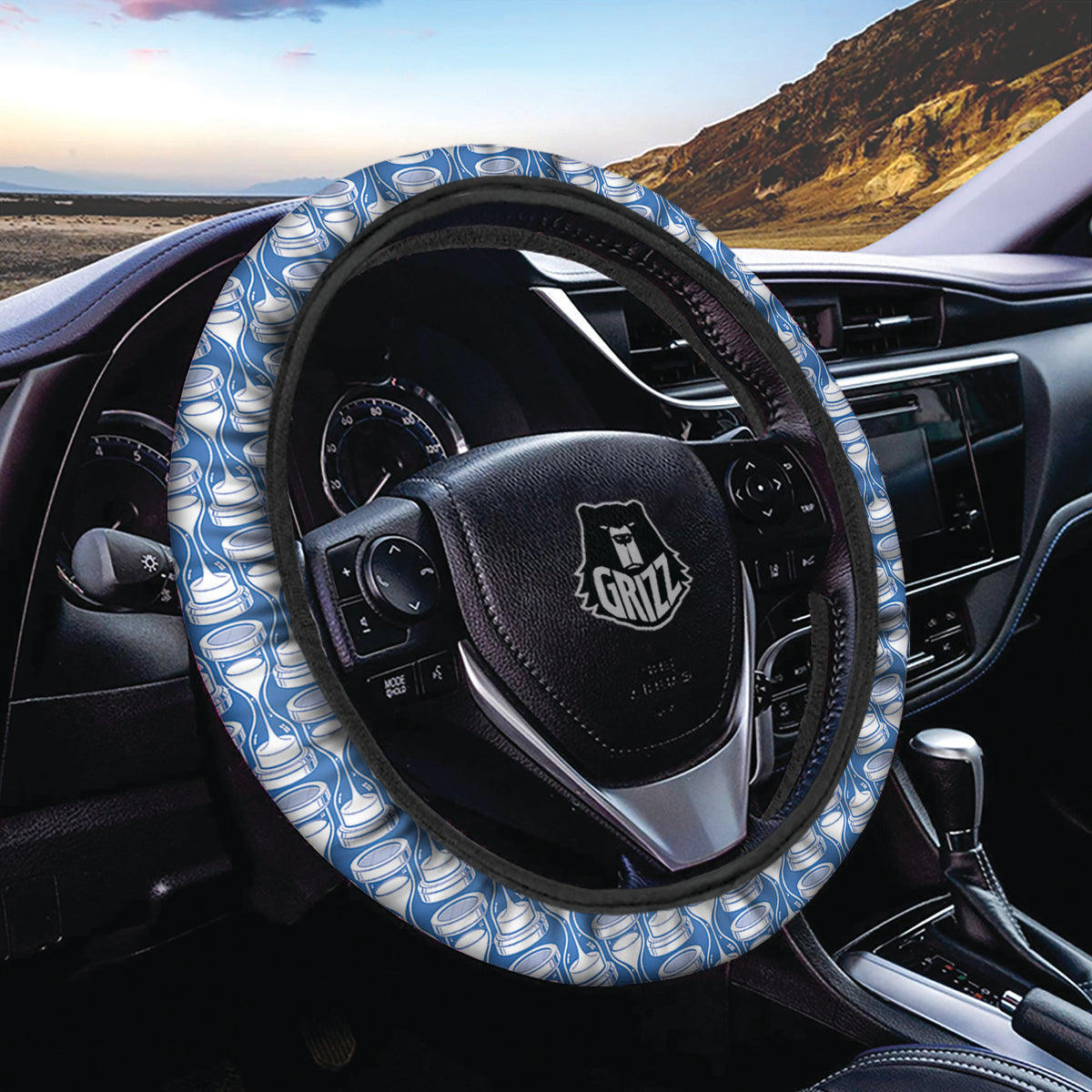 Hourglasses White And Blue Print Pattern Car Steering Wheel Cover-grizzshop