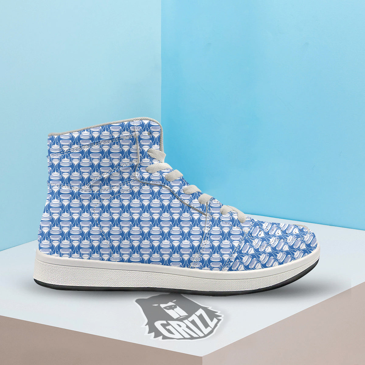 Hourglasses White And Blue Print Pattern High Top Sneakers-grizzshop