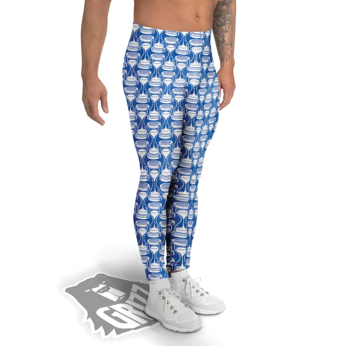 Hourglasses White And Blue Print Pattern Men's Leggings-grizzshop