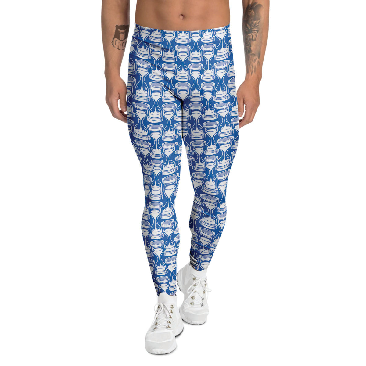 Hourglasses White And Blue Print Pattern Men's Leggings-grizzshop