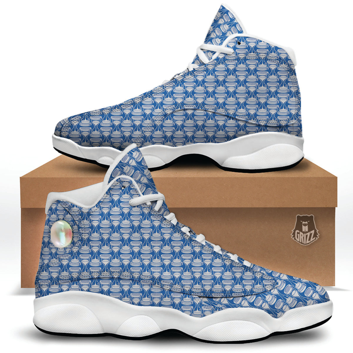 Hourglasses White And Blue Print Pattern White Basketball Shoes-grizzshop