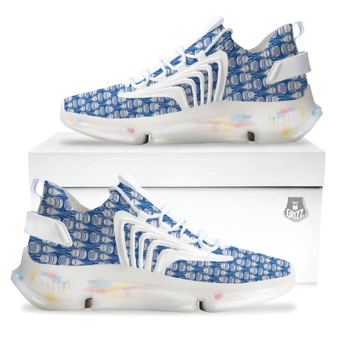 Hourglasses White And Blue Print Pattern White Gym Shoes-grizzshop