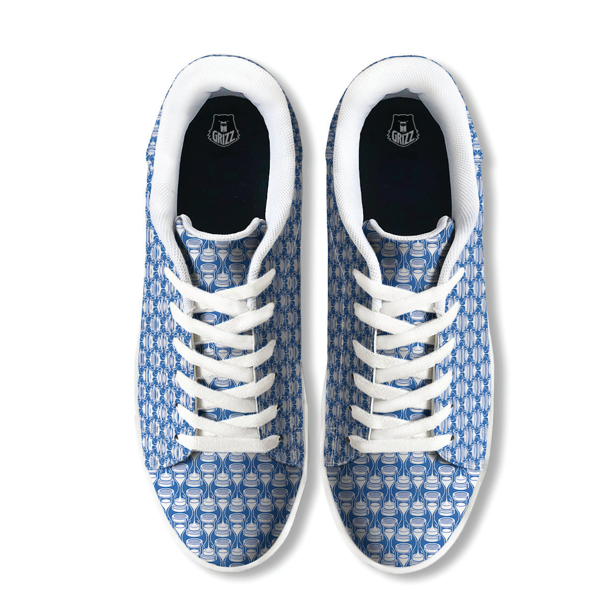 Hourglasses White And Blue Print Pattern White Low Top Sneakers-grizzshop