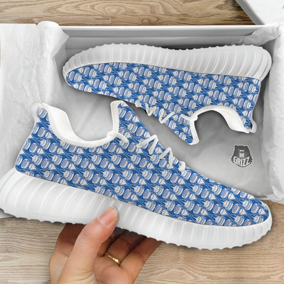 Hourglasses White And Blue Print Pattern White Walking Shoes-grizzshop