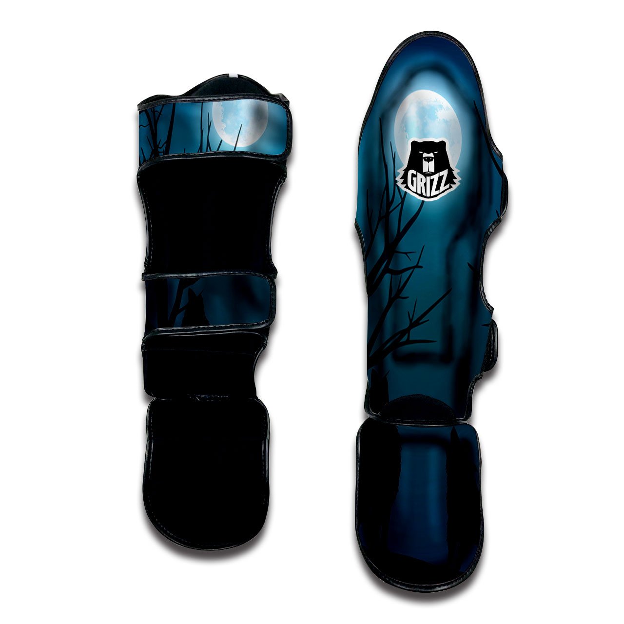 Howling Wolf At The Full Moon Print Muay Thai Shin Guards-grizzshop