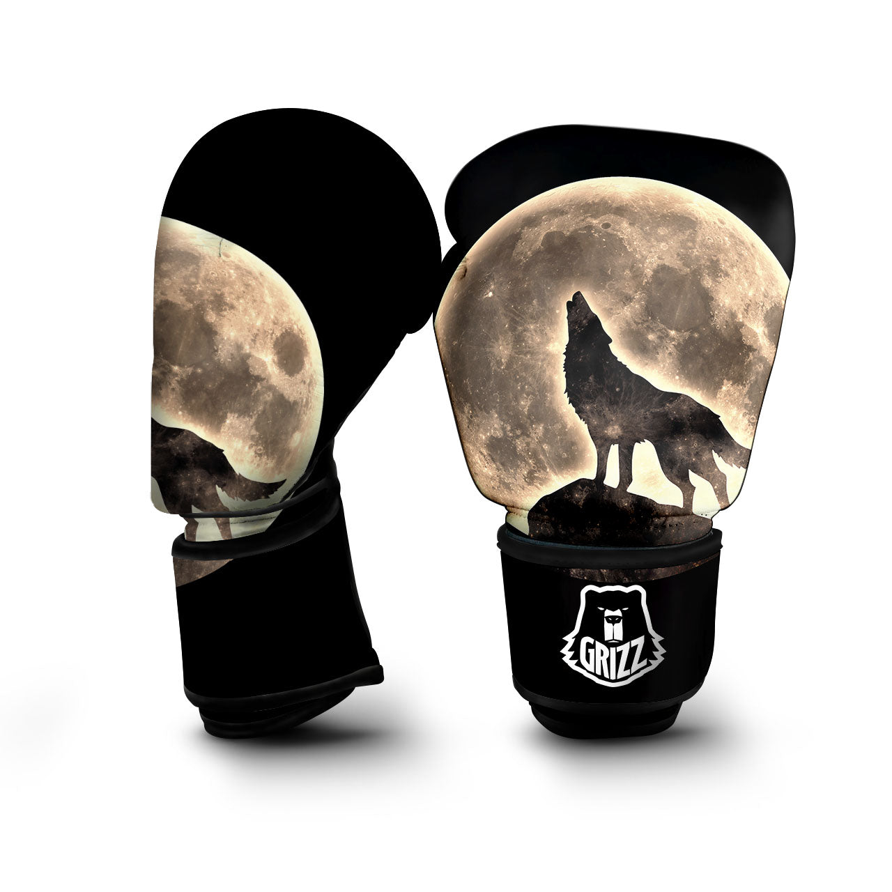 Howling Wolf Full Moon Print Boxing Gloves-grizzshop