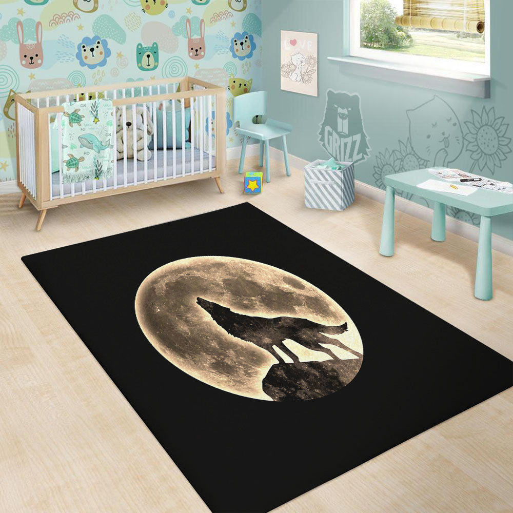 Howling Wolf Full Moon Print Floor Mat-grizzshop