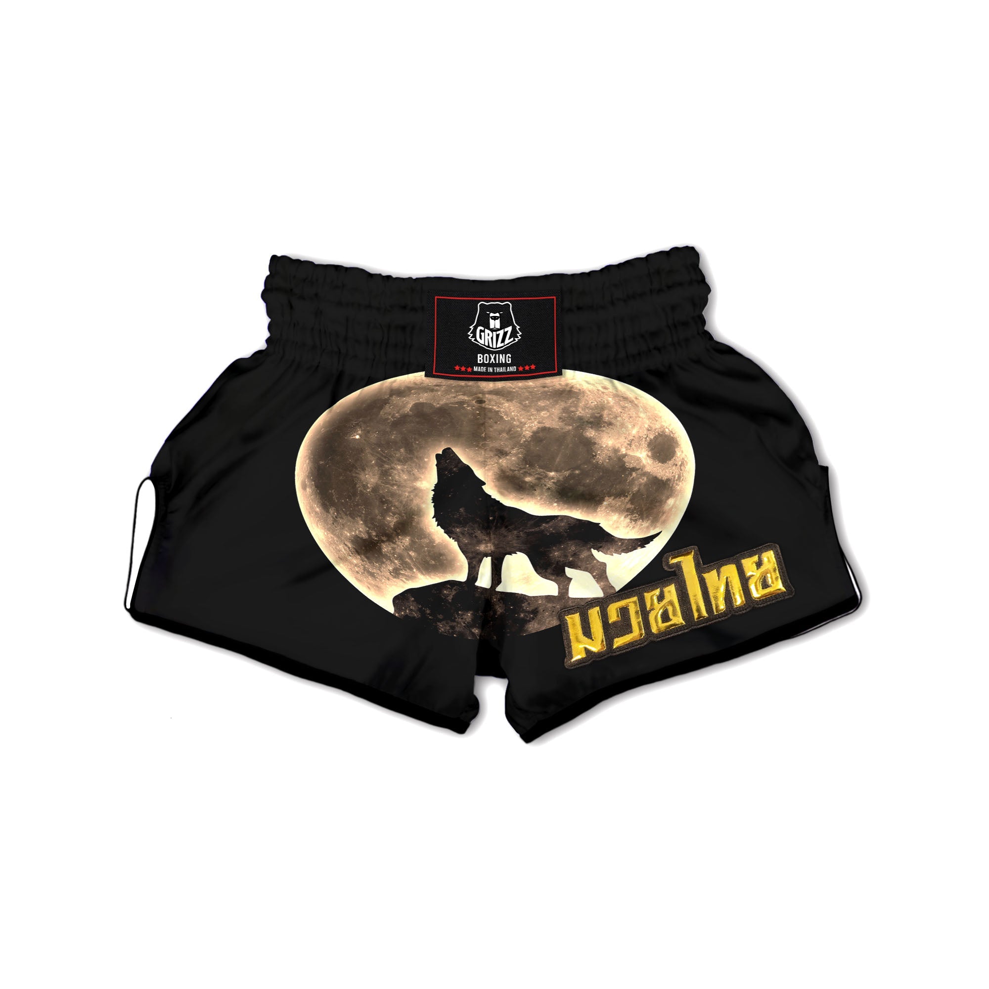 Howling Wolf Full Moon Print Muay Thai Boxing Shorts-grizzshop