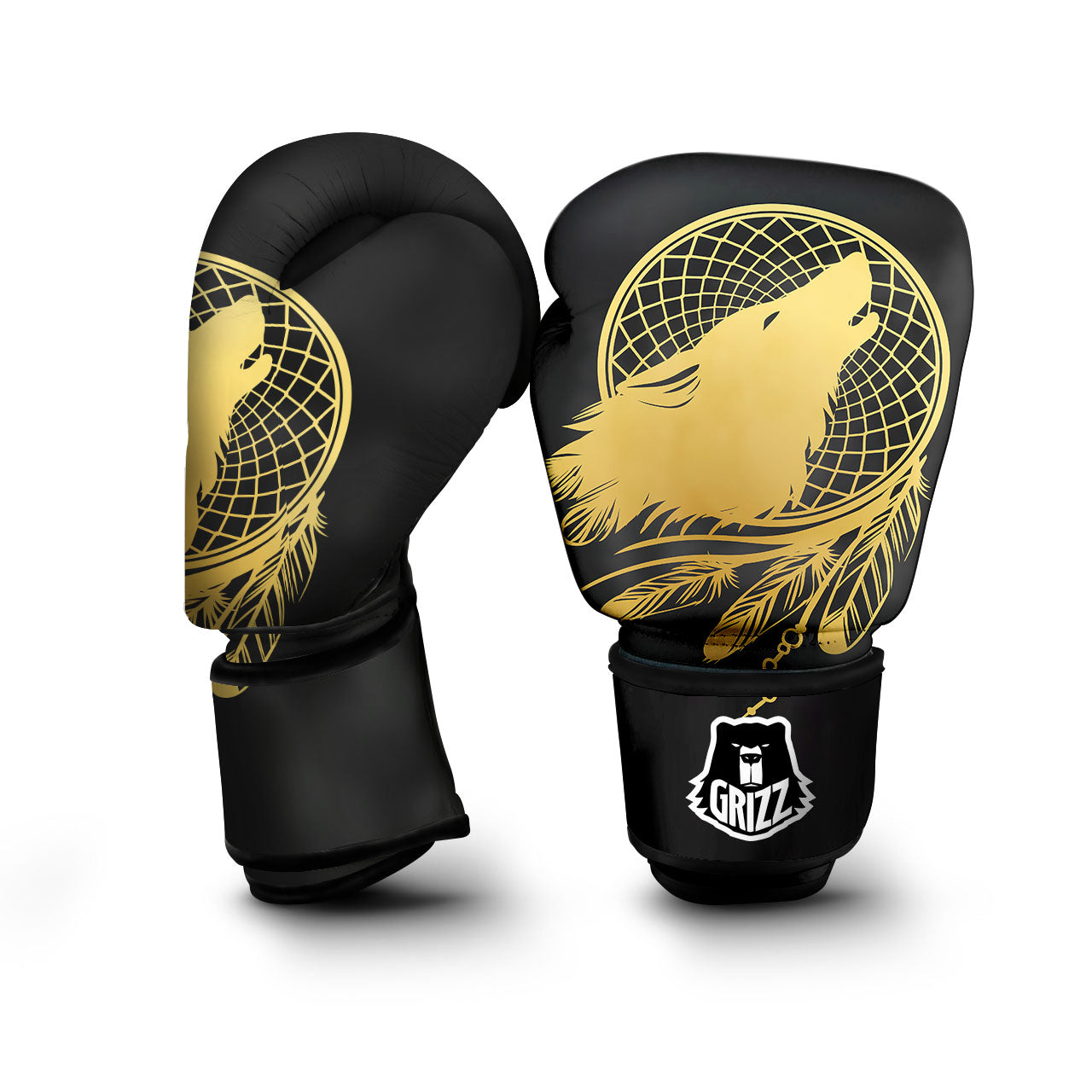 Howling Wolf Golden Bohemian Print Boxing Gloves-grizzshop