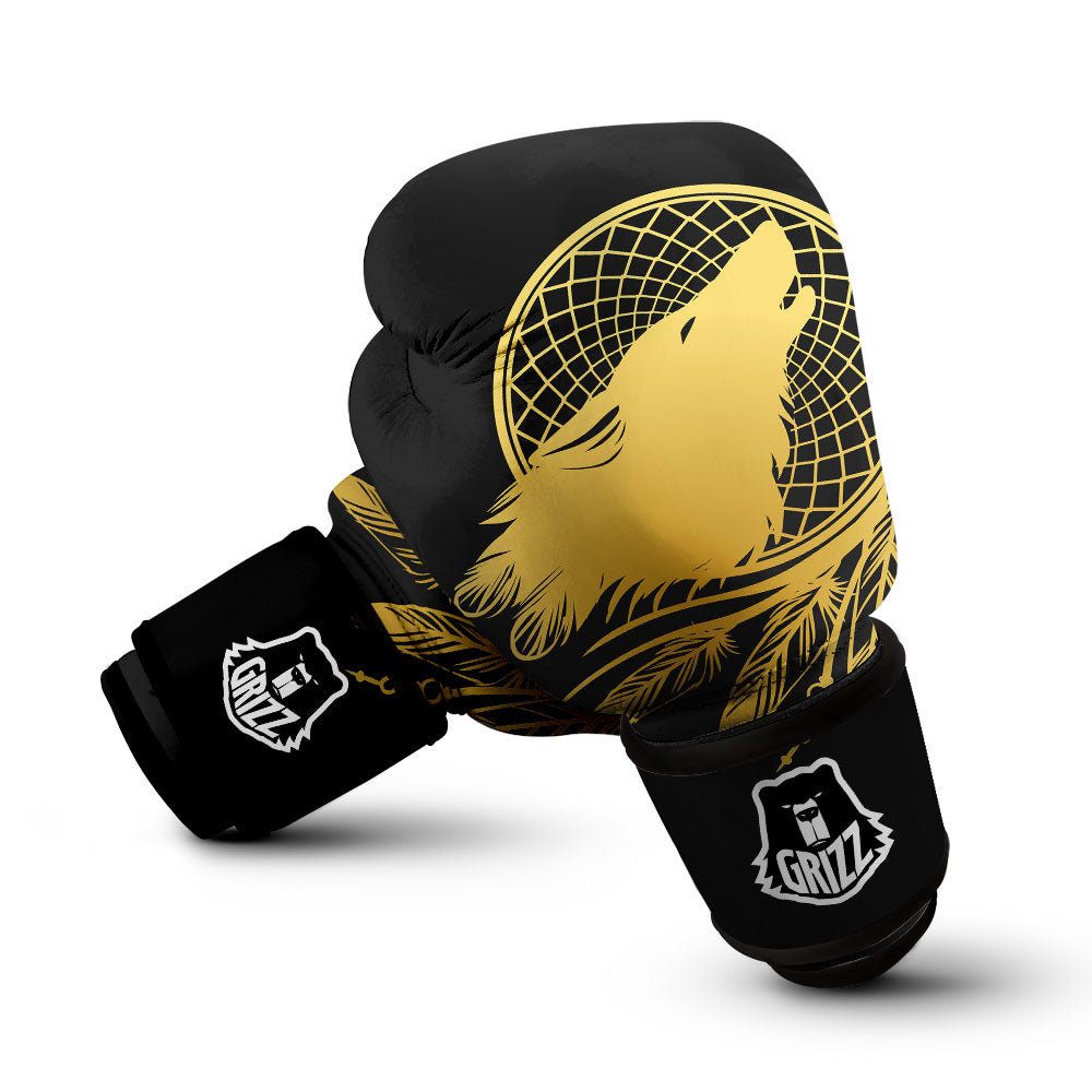 Howling Wolf Golden Bohemian Print Boxing Gloves-grizzshop