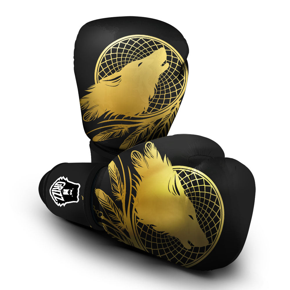 Howling Wolf Golden Bohemian Print Boxing Gloves-grizzshop