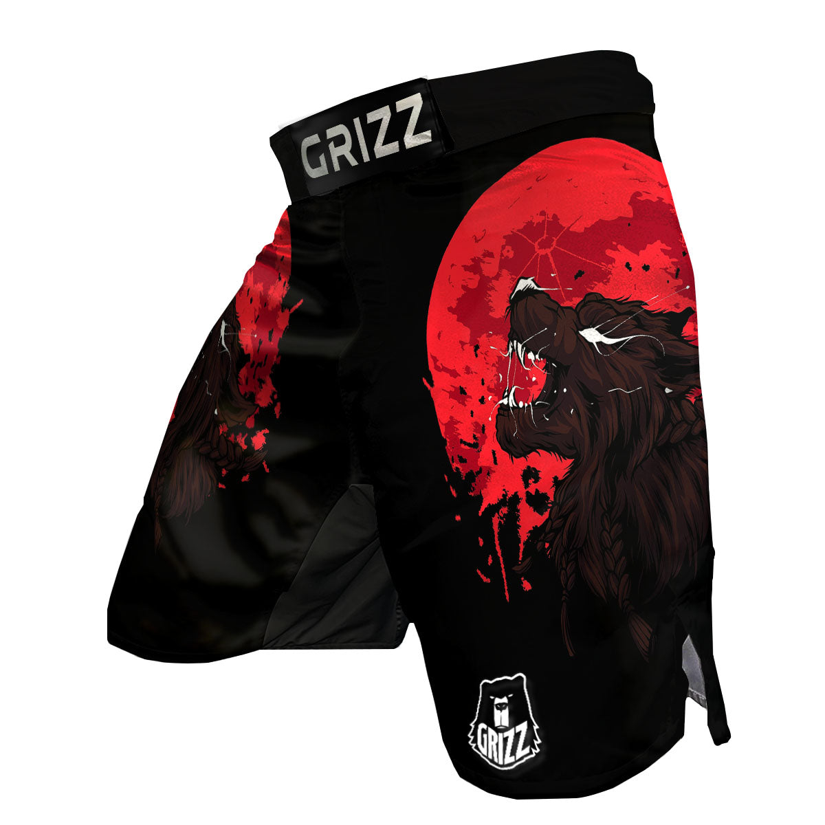 Howling Wolf Red Moon Print MMA Shorts-grizzshop