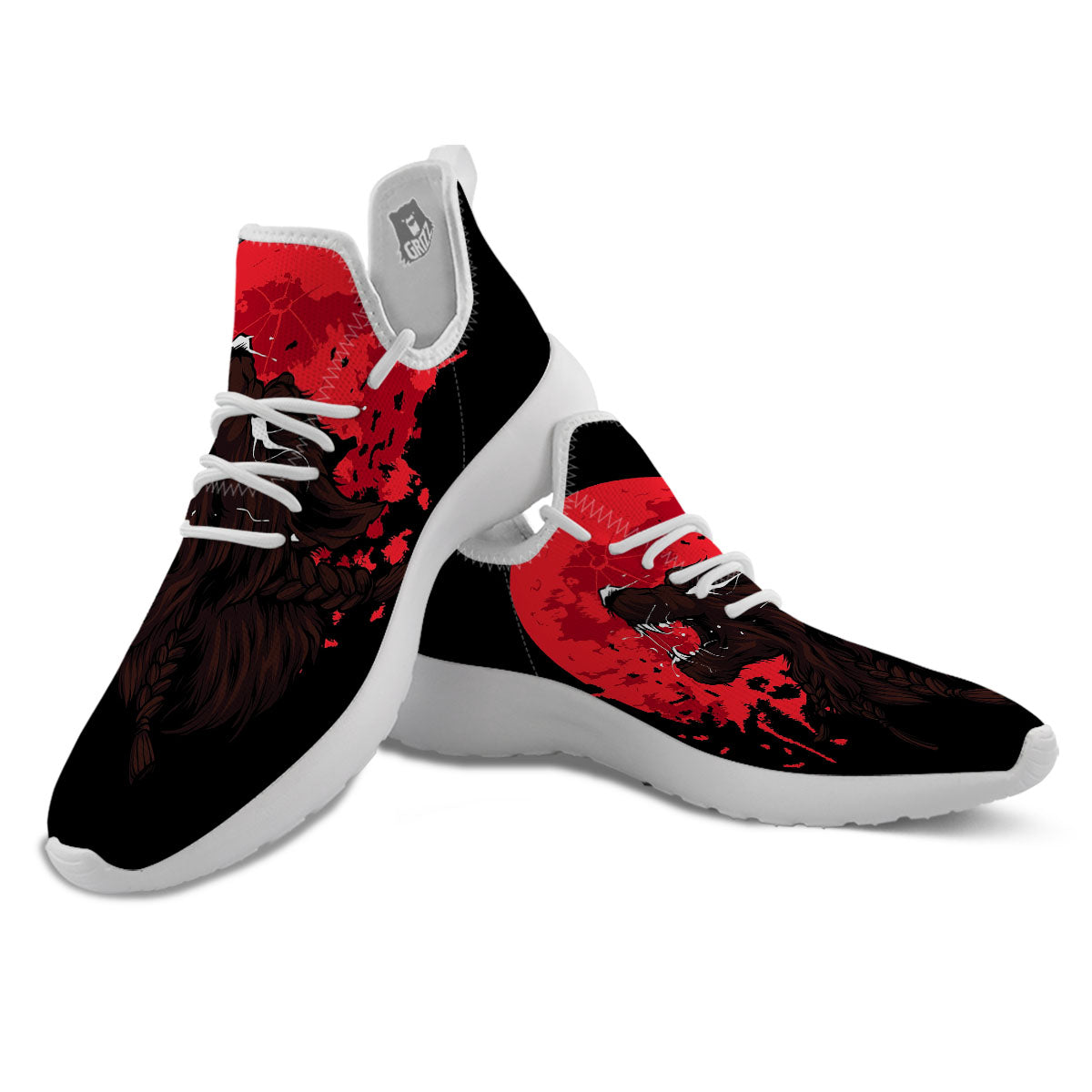 Howling Wolf Red Moon Print White Athletic Shoes-grizzshop