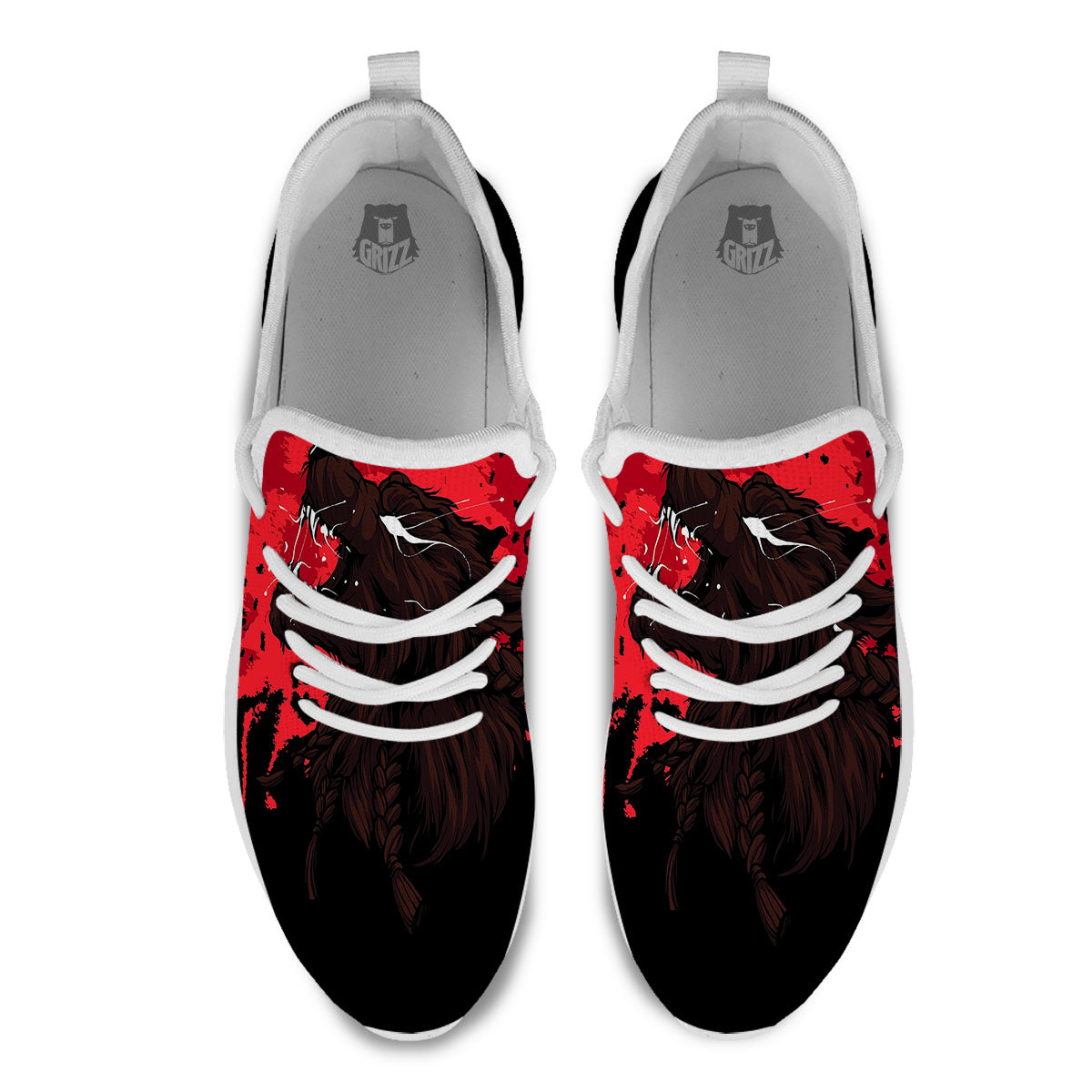 Howling Wolf Red Moon Print White Athletic Shoes-grizzshop