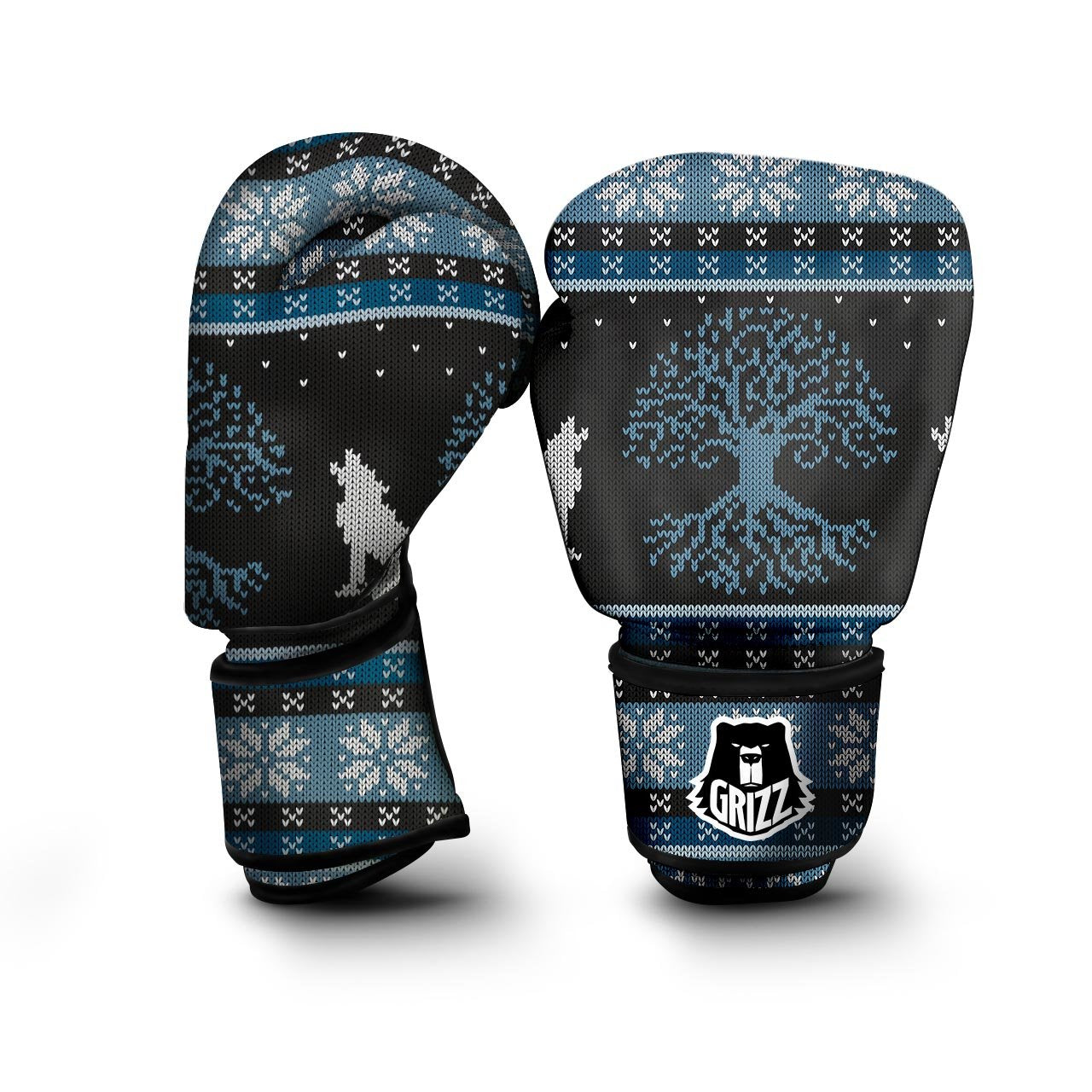 Howling Wolves And Tree Of Life Print Boxing Gloves-grizzshop