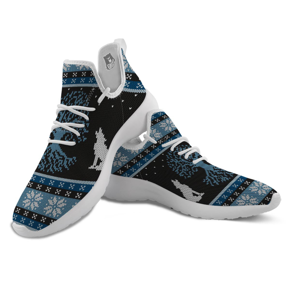 Howling Wolves And Tree Of Life Print White Athletic Shoes-grizzshop